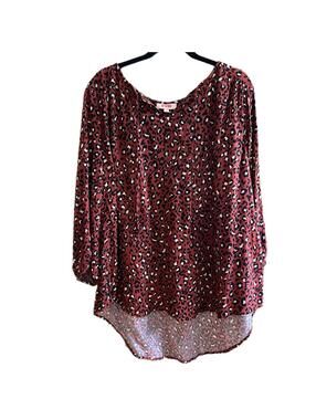 New ! EVRI Scoop Neck Blouse in Maroon Leopard Print - 2XL